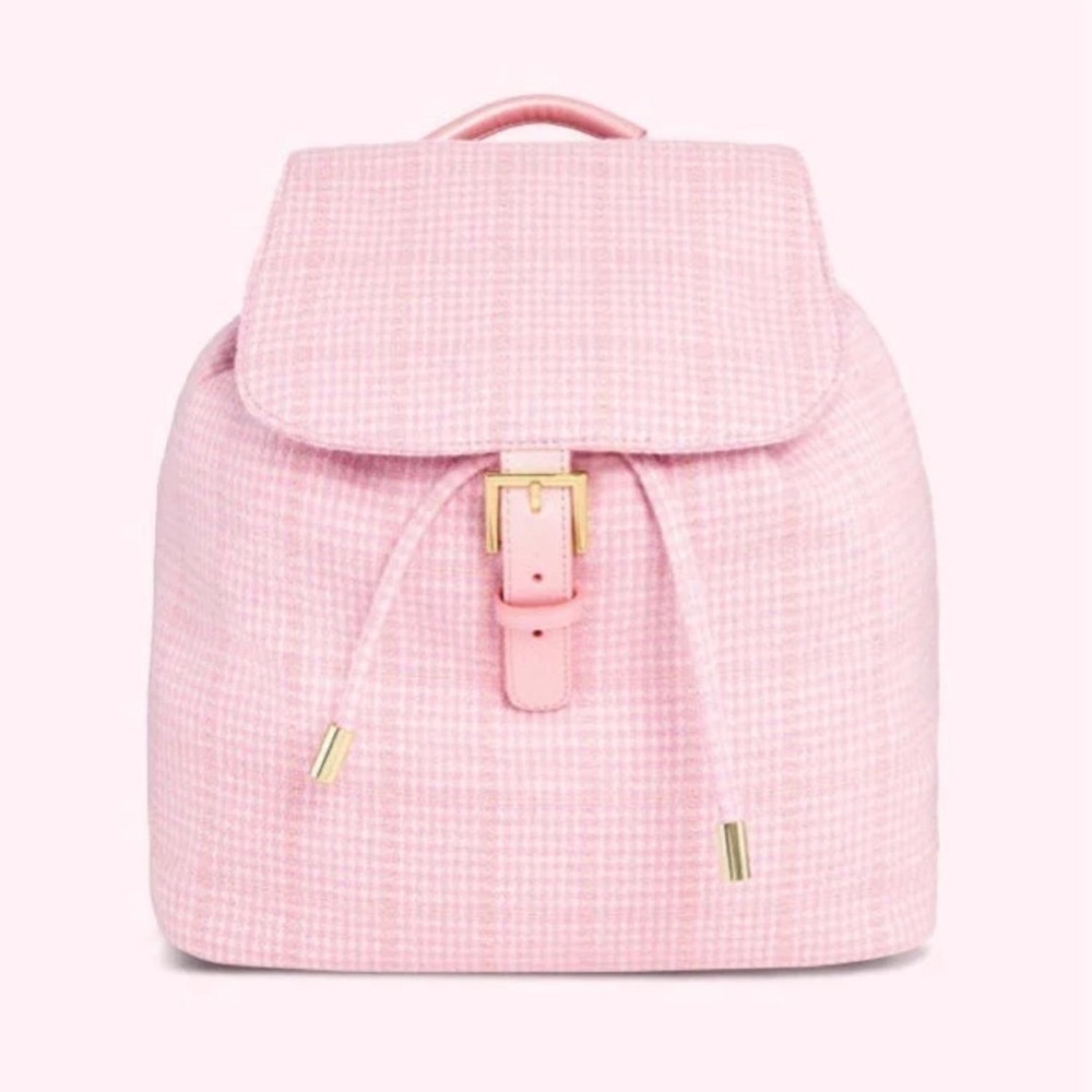 Stoney Clover Lane Pink Tweed Drawstring Backpack Paris
